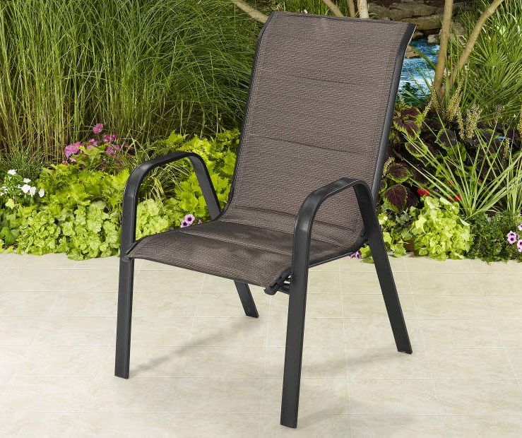 Brown Fabric Outdoor Patio Bar Chairs Sets Pertaining To 2020 Wilson & Fisher Aspen Brown Oversized Padded Stacking Chair – Big Lots (View 10 of 15)