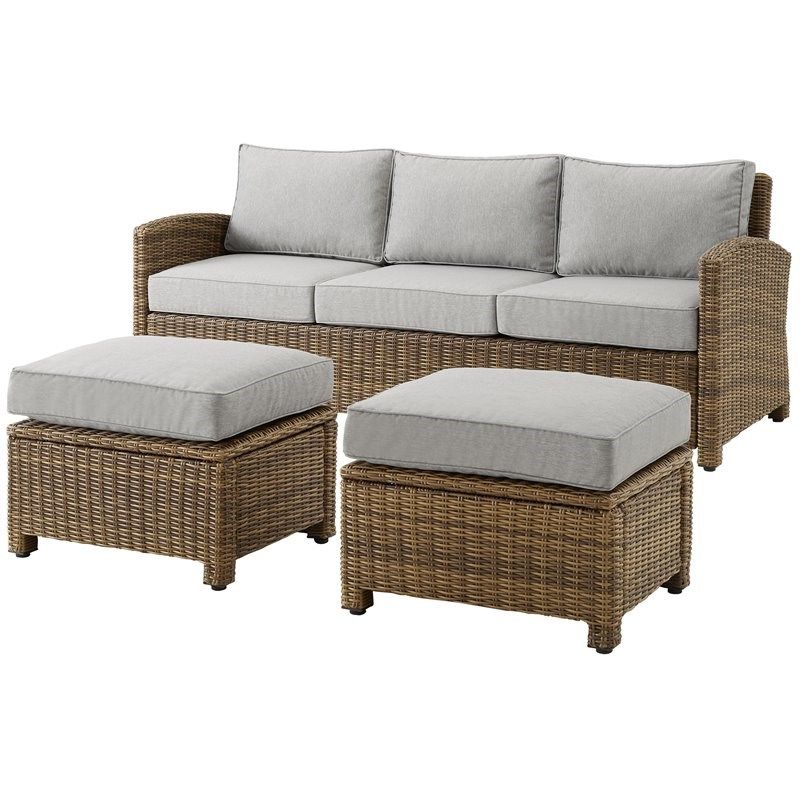 Brown Fabric Outdoor Patio Bar Chairs Sets Throughout Fashionable Crosley Furniture Bradenton 3 Piece Fabric Outdoor Sofa Set In Gray (View 13 of 15)