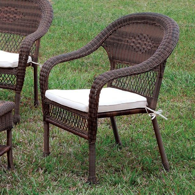 Brown Fabric Outdoor Patio Bar Chairs Sets Within Trendy Olina Transitional Ivory Brown Aluminum Fabric Faux Rattan Patio Chair (View 4 of 15)