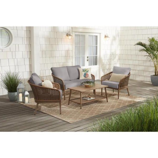 Brown Patio Conversation Sets With Cushions Throughout Popular Hampton Bay Coral Vista 4 Piece Brown Wicker And Steel Patio (View 6 of 15)