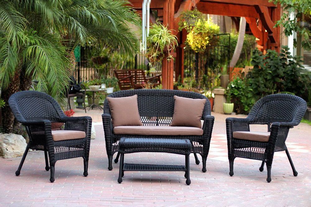 Brown Patio Conversation Sets With Cushions With Most Recent Jeco W00207gfs007 4 Piece Wicker Conversation Set With Cococa Brown (View 4 of 15)