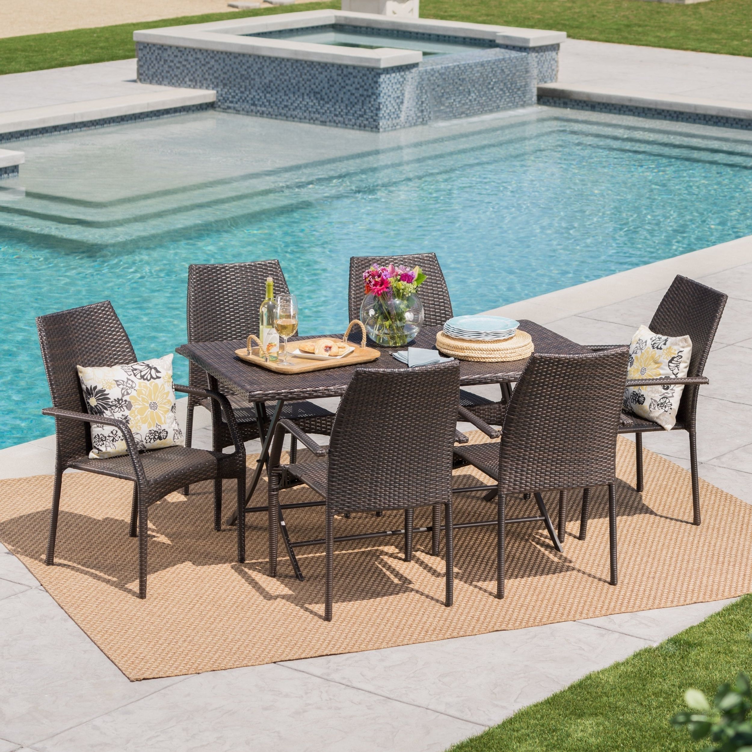 Brown Wicker Rectangular Patio Dining Sets With Regard To 2019 April Outdoor 7 Piece Rectangle Foldable Wicker Dining Set Brown N/a (View 1 of 15)