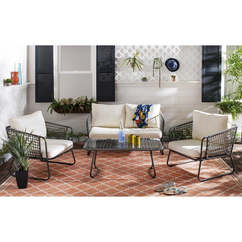 Bungalow Rose Conley 4 Piece Rattan Sofa Seating Group With Cushions Intended For 2019 White 4 Piece Outdoor Seating Patio Sets (View 9 of 15)