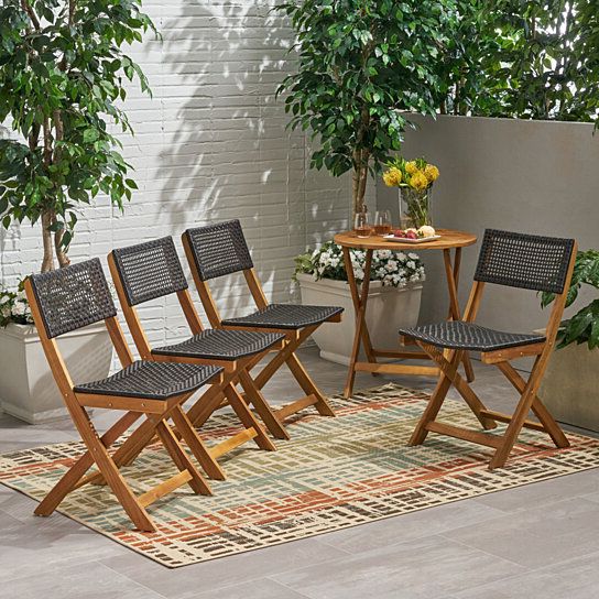 Buy Ida Outdoor Acacia Wood Foldable Bistro Chairs With Wicker Seating With Well Known Acacia Wood Outdoor Seating Patio Sets (View 11 of 15)