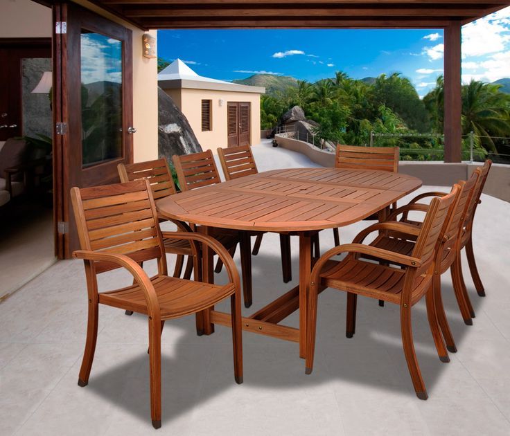 Buy International Home Miami Sc 359 8cata Arizona 9 Pc Eucalyptus Oval Inside Best And Newest Round Teak And Eucalyptus Patio Dining Sets (View 1 of 15)