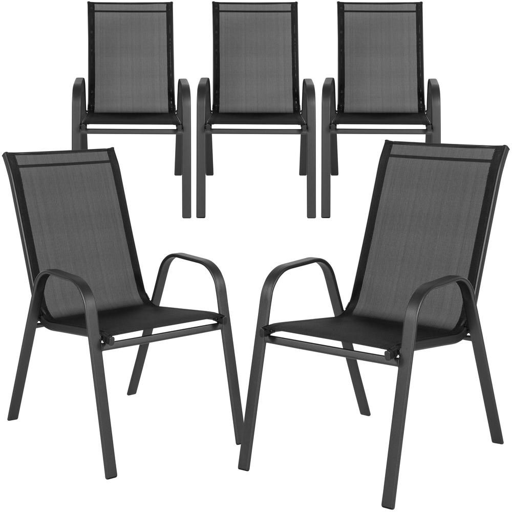 Carnegy Avenue Stackable Metal Outdoor Dining Chair In Black (set Of 5 In Most Recently Released Black Outdoor Dining Modern Chairs Sets (View 1 of 15)