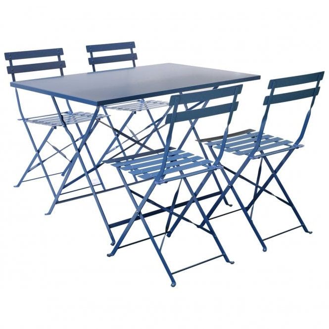 Charles Bentley 4 Seater Rectangular Folding Metal Dining Set – Navy With Preferred Red Metal Outdoor Table And Chairs Sets (View 4 of 15)