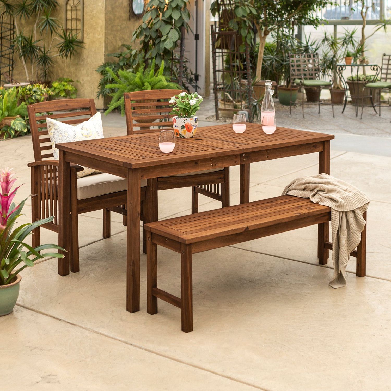Classic Dark Brown Acacia Wood 4 Piece Patio Dining (View 2 of 15)