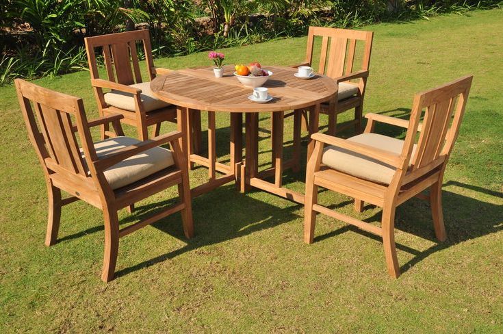 *clearance* 5 Pc Gradea Teak Wood Dining Set 48 Round Butterfly Table With Regard To Famous Teak Armchair Round Patio Dining Sets (View 8 of 15)