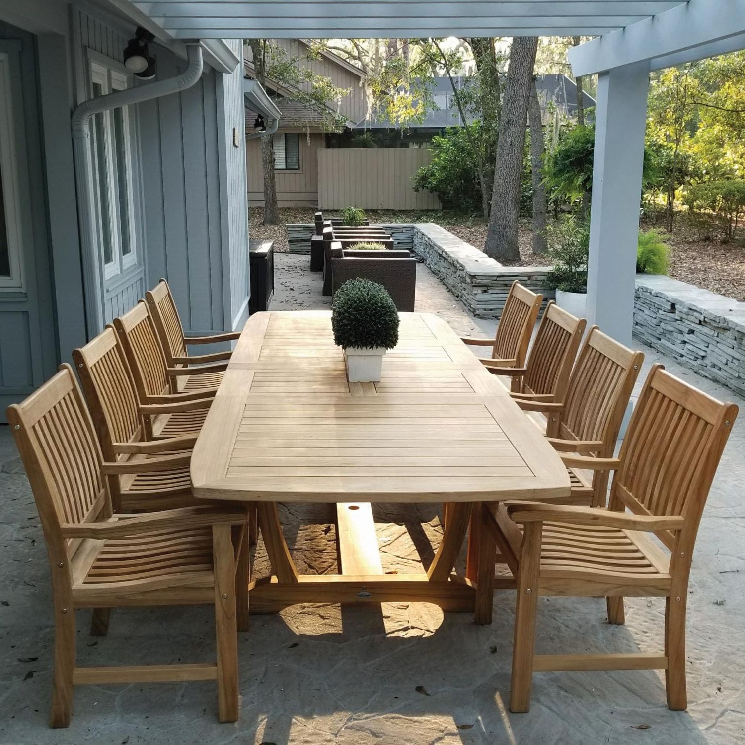 Compass 9 Piece Teak Patio Dining Set W/ 84 X 43 Inch Rectangular With Regard To Most Recently Released 9 Piece Patio Dining Sets (View 3 of 15)