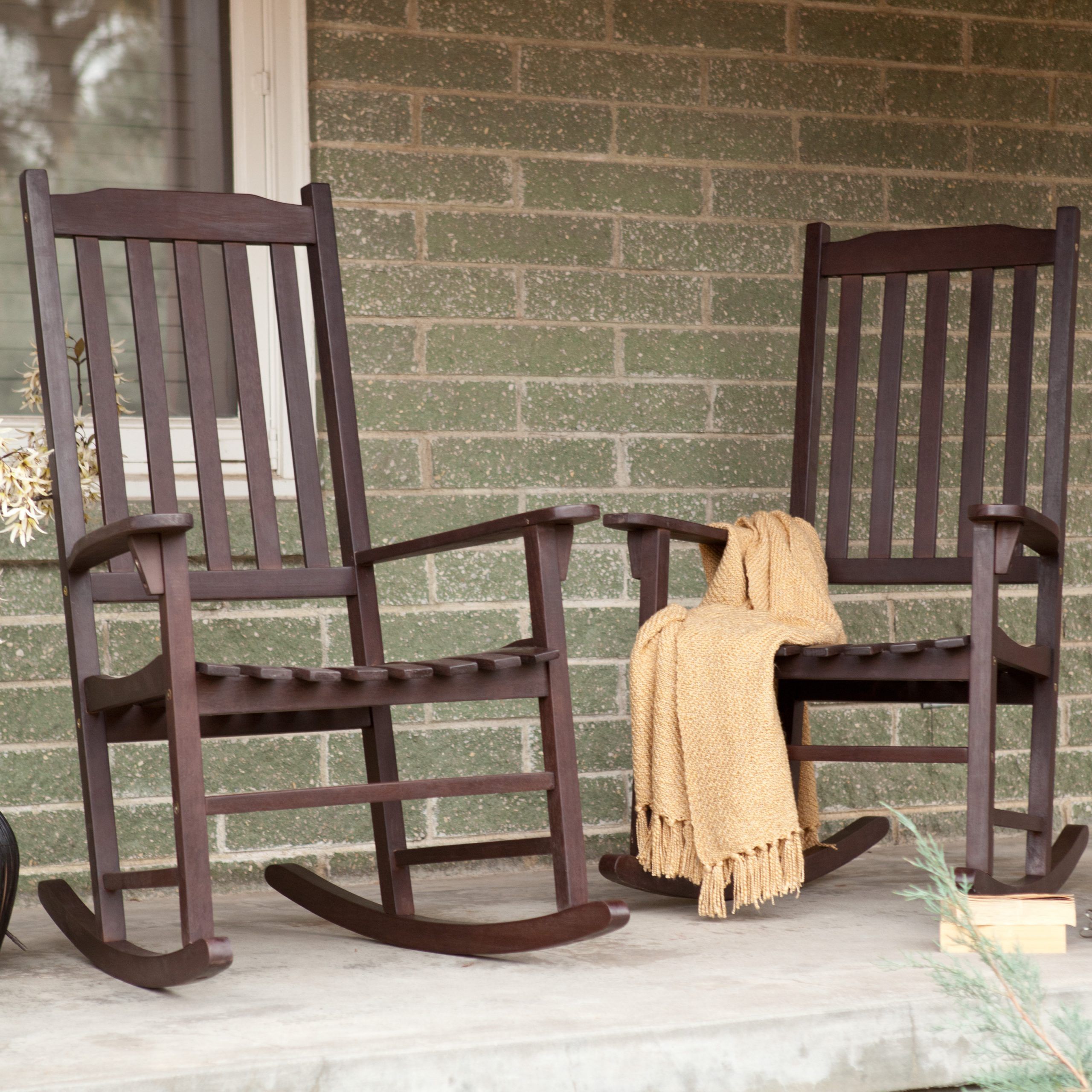 Coral Coast Indoor/outdoor Mission Slat Rocking Chairs – Dark Brown Regarding Most Popular Dark Wood Outdoor Chairs (View 14 of 15)