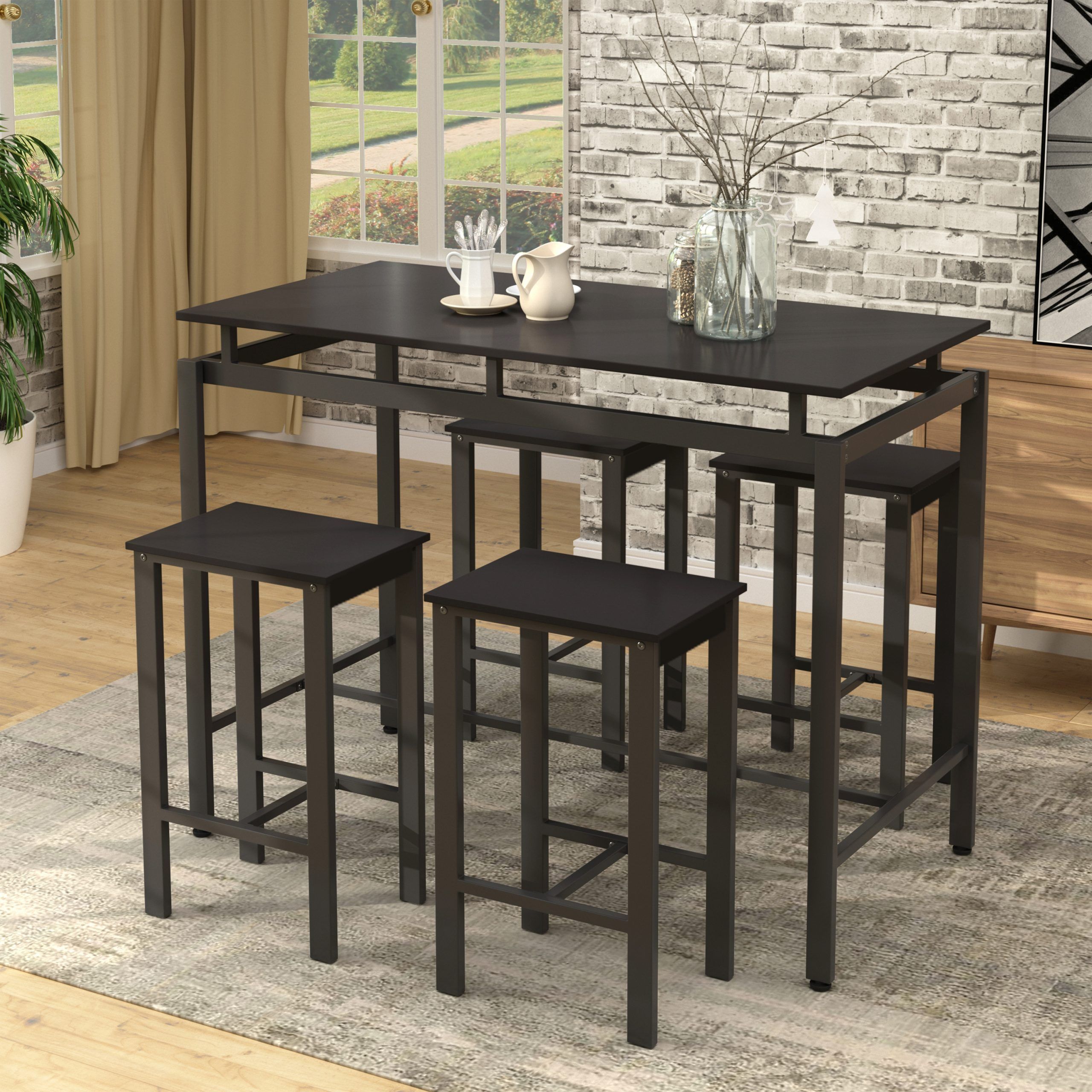 Counter Height Table Set Of 5, Breakfast Bar Table And Stool Set Intended For Trendy Wood Bistro Table And Chairs Sets (View 12 of 15)