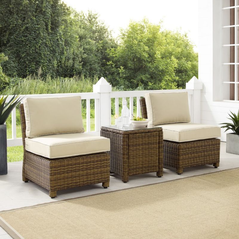Crosley Furniture – Bradenton 3pc Outdoor Wicker Chair Set Sand Inside Fashionable Rattan Wicker Sand Outdoor Seating Sets (View 11 of 15)