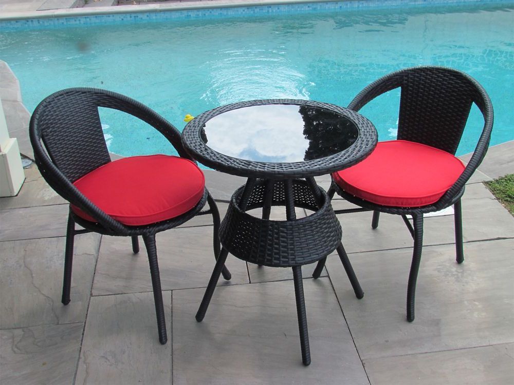 Current 3 Piece Patio Bistro Set Black Round Table Steel Frame In Red Cushion Intended For Red Metal Outdoor Table And Chairs Sets (View 8 of 15)