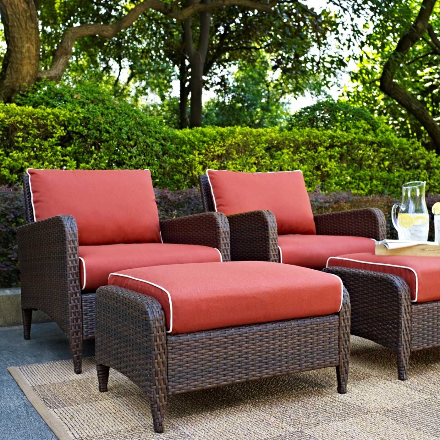 Current 4 Piece Outdoor Seating Patio Sets For Crosley Kiawah 4 Piece Outdoor Wicker Seating Set With Sangria Cushions (View 3 of 15)