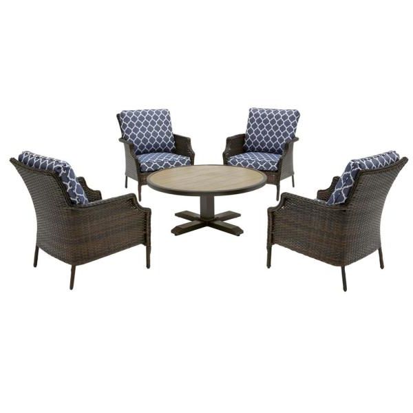 Current Blue And Brown Wicker Outdoor Patio Sets Throughout Hampton Bay Grayson Brown 5 Piece Wicker Outdoor Patio Conversation (View 1 of 15)