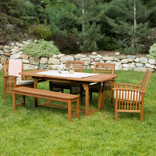 Current Brown Acacia 6 Piece Patio Dining Sets Pertaining To Walker Edison Furniture Co (View 3 of 15)