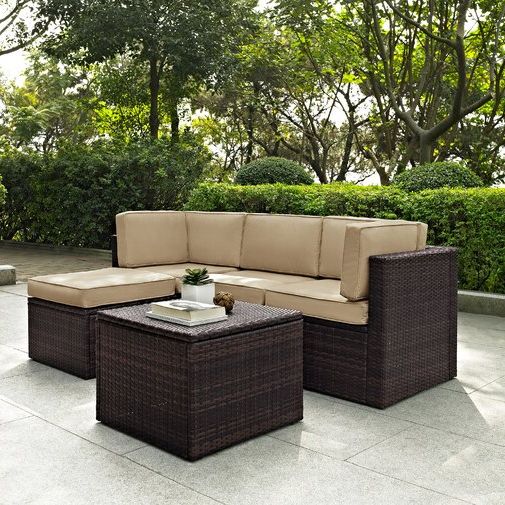 Current Fabric 5 Piece 4 Seat Outdoor Patio Sets Inside Mercury Row® Belton 5 Piece Rattan Sectional Seating Group With (View 11 of 15)