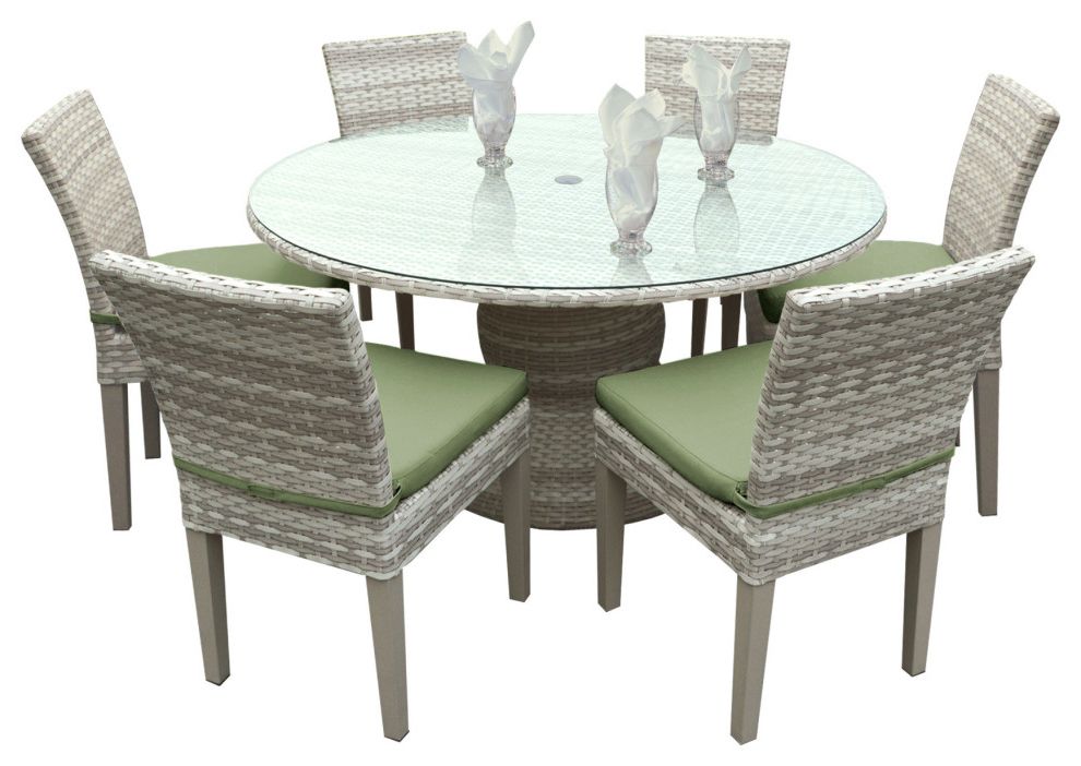 Current Fairmont 60 Inch Outdoor Patio Dining Table With 6 Armless Chairs With Regard To Armless Square Dining Sets (View 2 of 15)