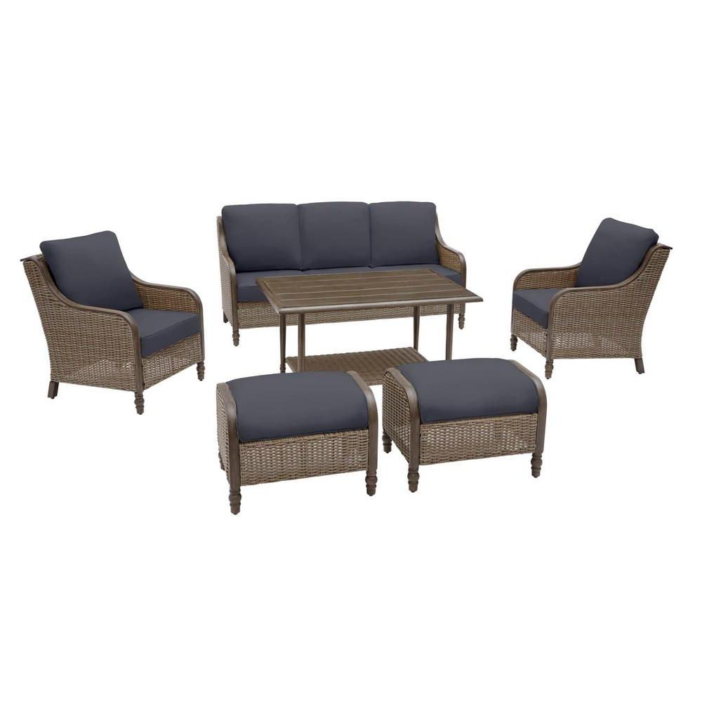 Current Navy Outdoor Seating Sets Within Hampton Bay Windsor Brown 6 Piece Wicker Outdoor Patio Conversation (View 9 of 15)