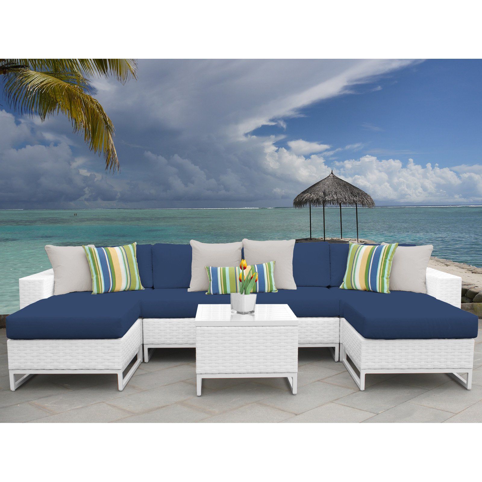 Current Outdoor Tk Classics Miami Wicker 7 Piece Patio Conversation Set With Intended For Navy Outdoor Seating Sectional Patio Sets (View 8 of 15)