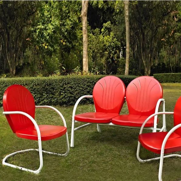 Current Red Steel Indoor Outdoor Armchair Sets With Griffith 3 Piece Metal Outdoor Conversation Seating Set – Loveseat &  (View 3 of 15)