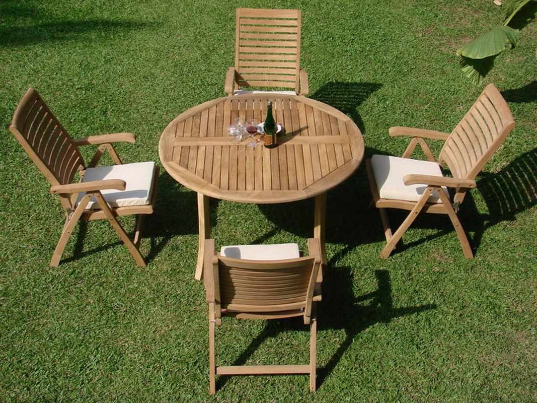 Current Teak Dining Set:4 Seater 5 Pc – 48" Round Table And 4 Ashley Reclining With Teak Outdoor Loungers Sets (View 5 of 15)