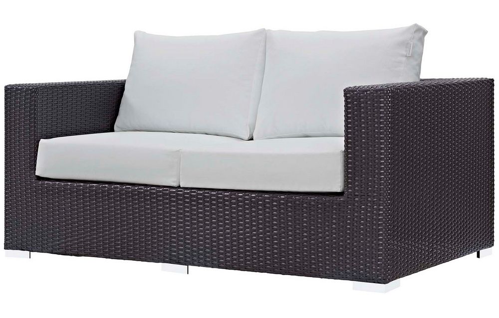 Current White Fabric Outdoor Wicker Armchairs Throughout Convene 4 Pc White Fabric/espresso Rattan Outdoor Patio Setmodway (View 11 of 15)