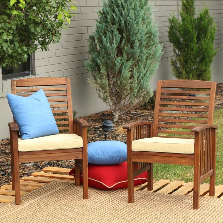 Dark Brown Acacia Patio Chairs W/ Cushions (set Of 2) – Walker Edison Inside Trendy Brown Acacia Patio Chairs With Cushions (View 8 of 15)