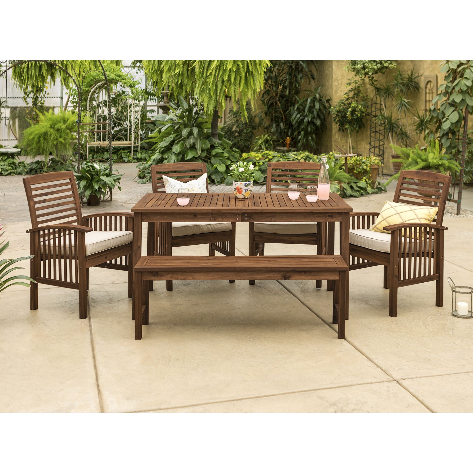 Dark Brown Patio Dining Sets With Trendy Manor Park 6 Piece Outdoor Patio Dining Set – Dark Brown – Walmart (View 10 of 15)