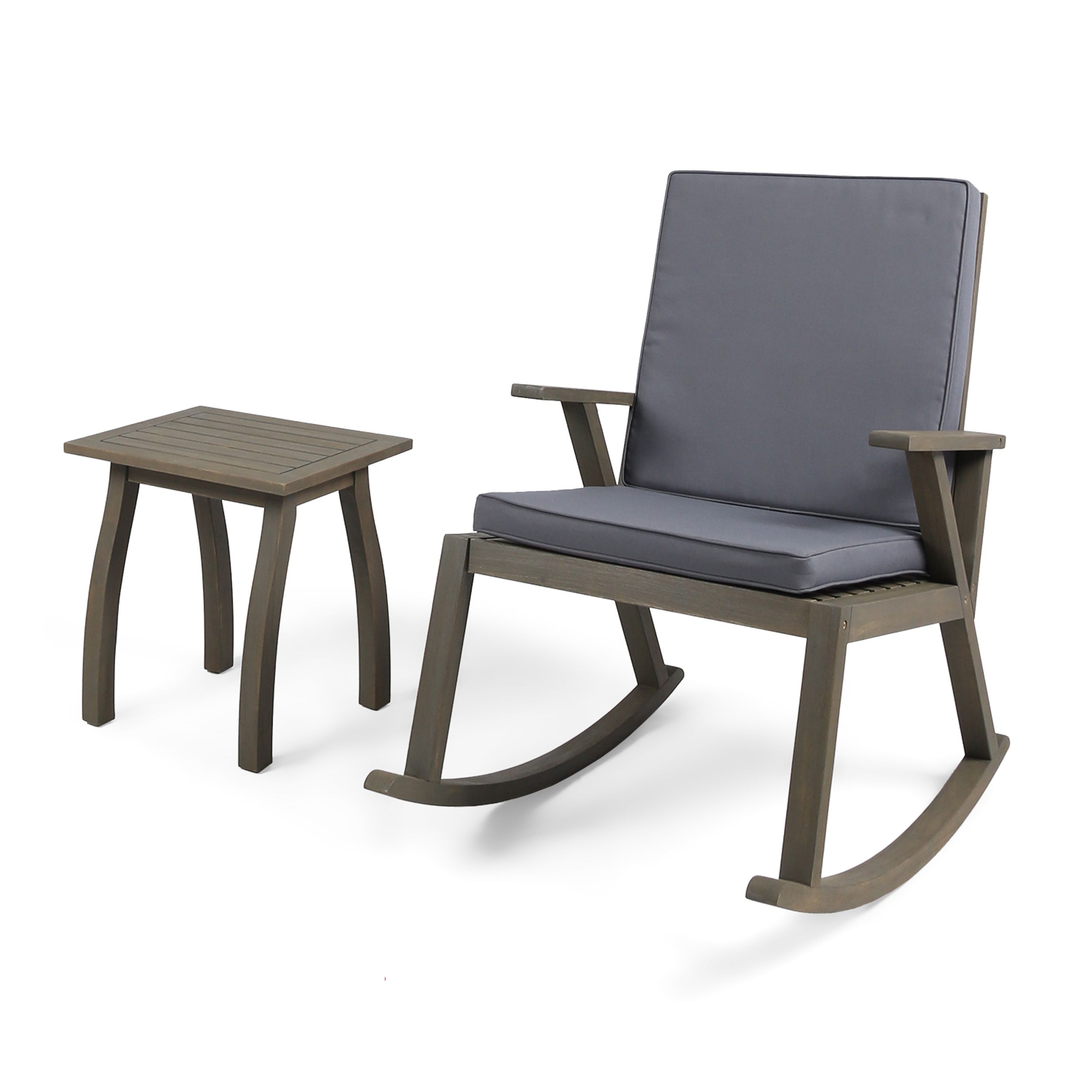 Dark Wood Outdoor Chairs Inside Preferred Brixton Outdoor Acacia Wood Rocking Chair With Side Table, Gray And (View 1 of 15)