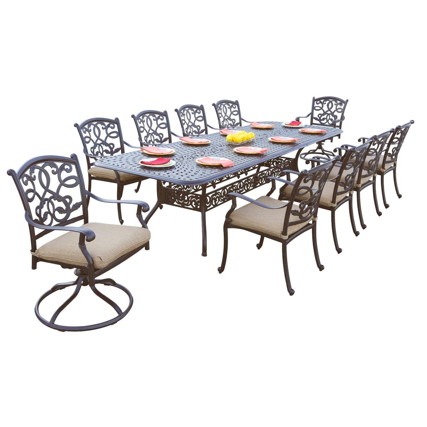 Darlee Santa Monica 11 Piece Cast Aluminum Patio Dining Set W/ 92 X 42 Throughout Famous 11 Piece Extendable Patio Dining Sets (View 13 of 15)
