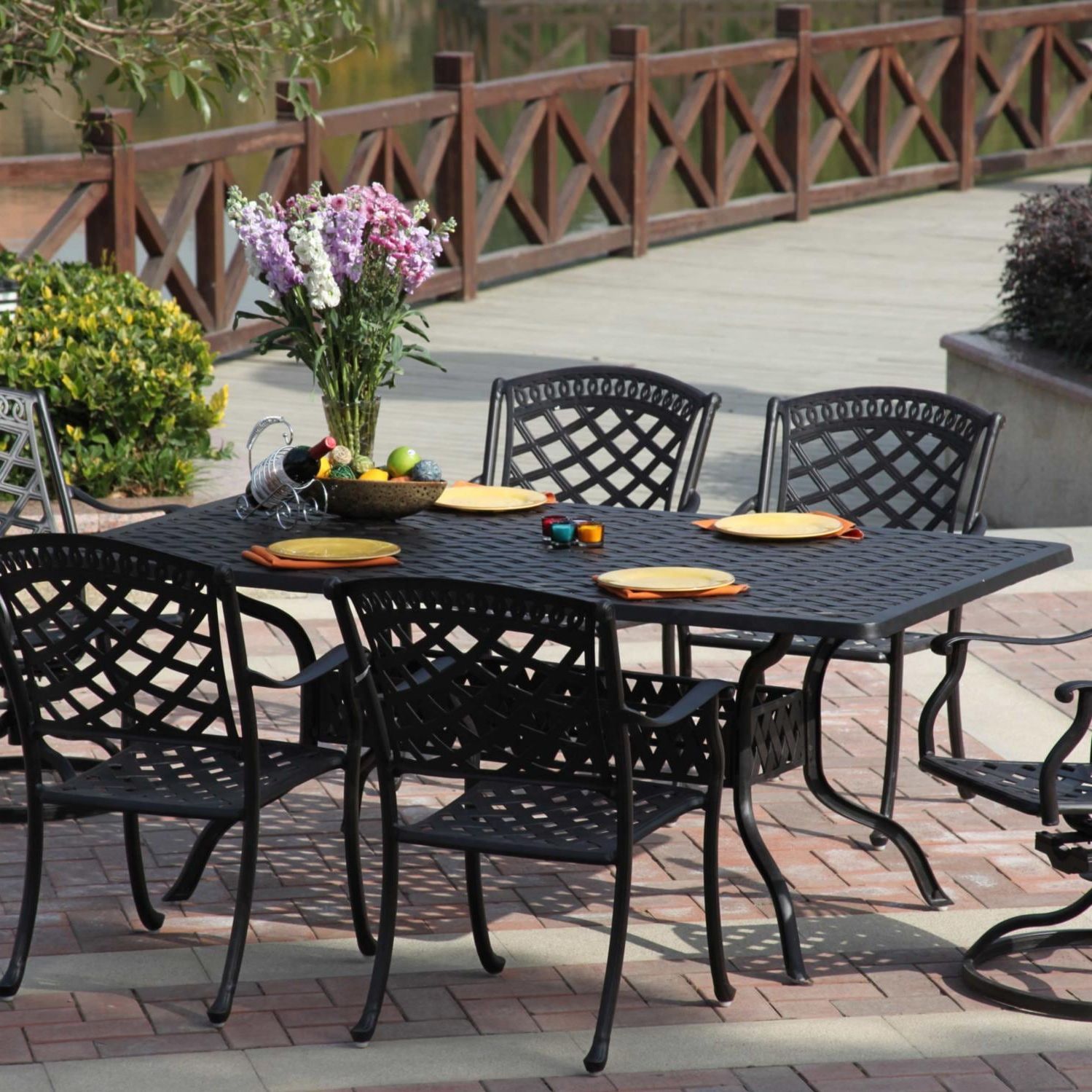 Darlee Sedona 7 Piece Cast Aluminum Patio Dining Set With Lattice Table Throughout Current 7 Piece Patio Dining Sets (View 4 of 15)