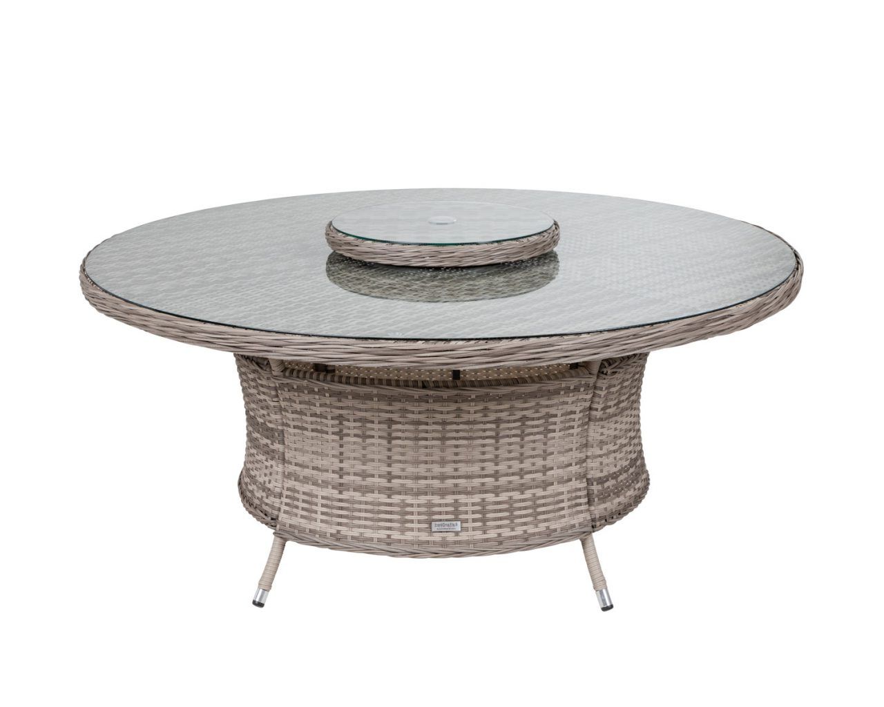Distressed Wicker Patio Dining Set Throughout Most Up To Date Large Round Rattan Garden Dining Table With Lazy Susan In Grey – Rattan (View 8 of 15)