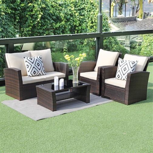 Ebern Designs 5 Piece Outdoor Patio Furniture Sets, Wicker Ratten Inside Latest 5 Piece 4 Seat Outdoor Patio Sets (View 3 of 15)