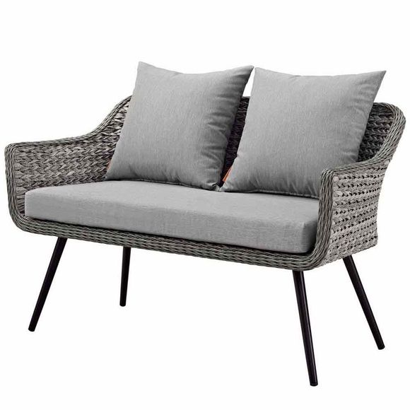 Endeavor Outdoor Patio Wicker Rattan Loveseat In Gray Gray  Modern In With Regard To Current Black Weave Outdoor Modern Dining Chairs Sets (View 9 of 15)