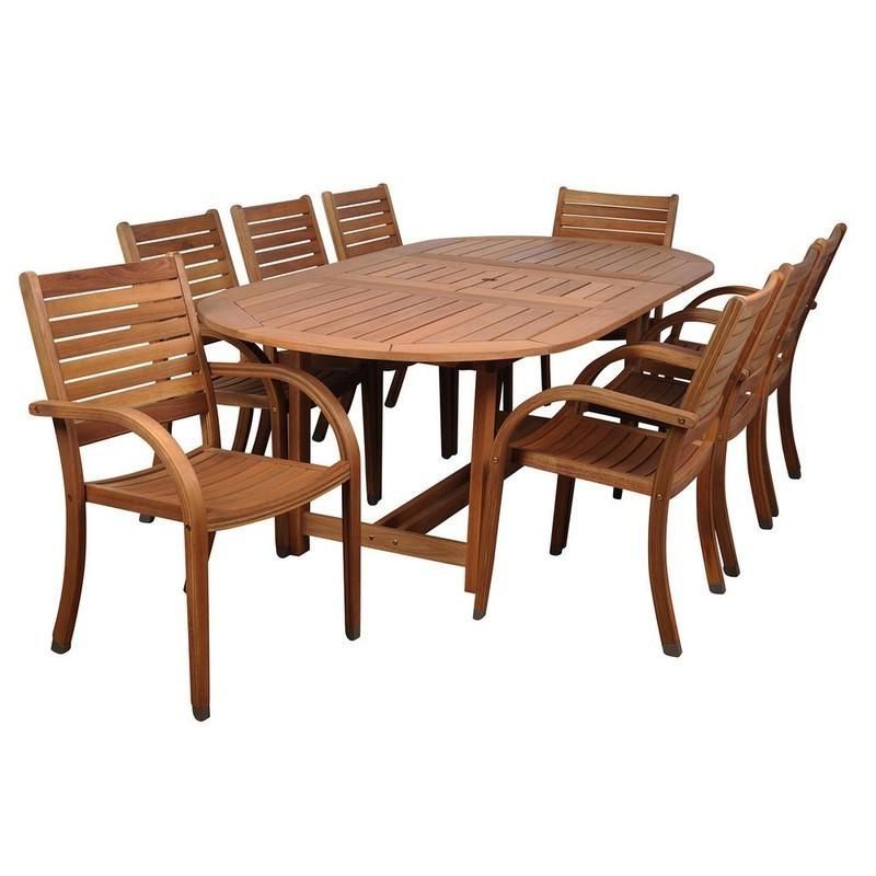 Eucalyptus Extendable Patio Dining Sets In Popular Arizona 9 Piece Eucalyptus Extendable Oval Patio Dining Set In  (View 10 of 15)