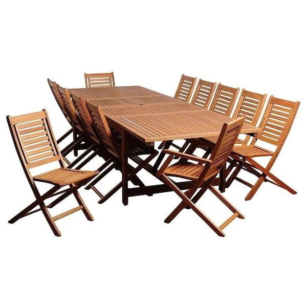 Eucalyptus Extendable Patio Dining Sets Intended For Most Popular Brandon 13 Piece Outdoor Dining Set Eucalyptus Extendable Rectangular (View 15 of 15)