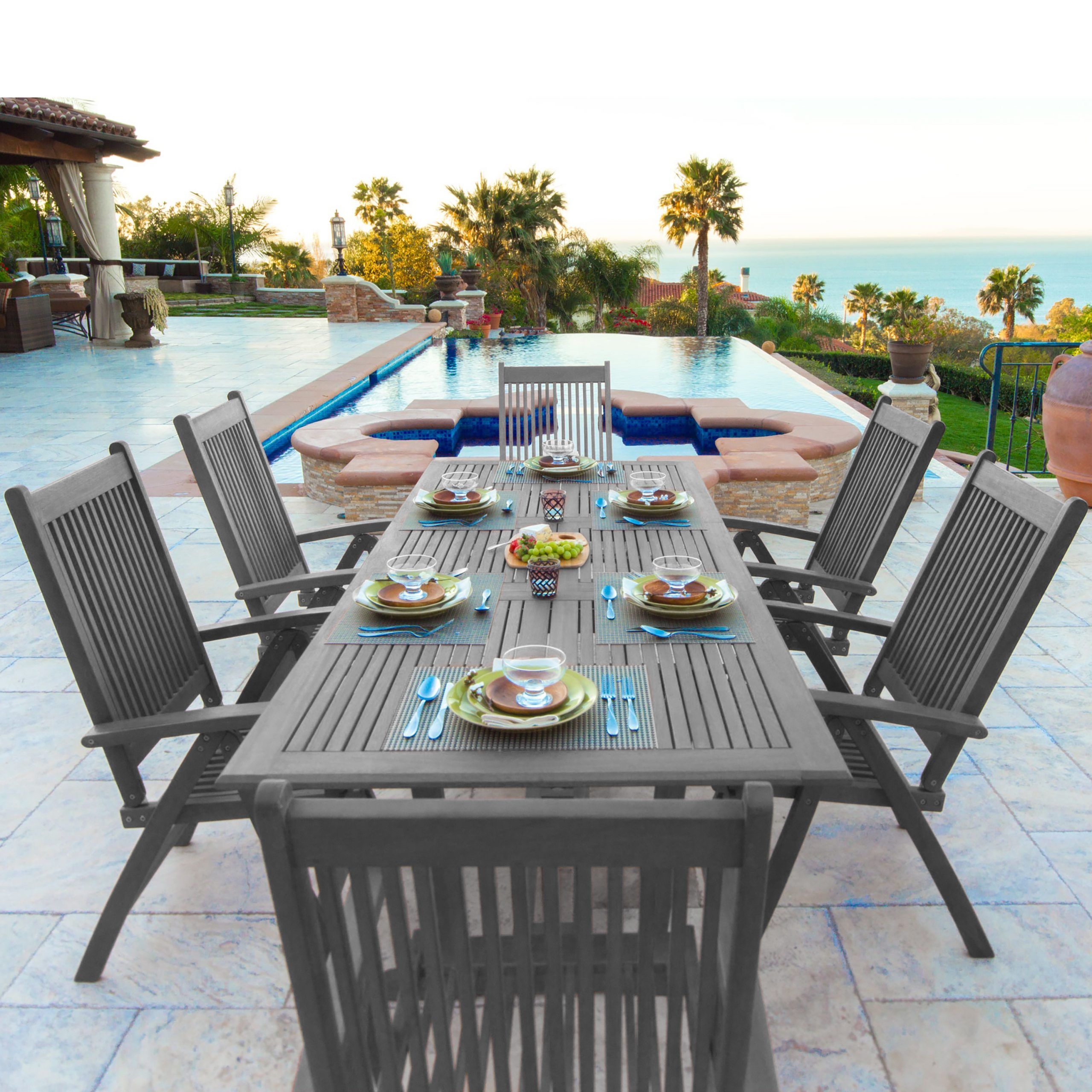 Extendable 7 Piece Patio Dining Sets For Most Up To Date Renaissance Outdoor Patio Hand Scraped Wood 7 Piece Dining Set With (View 2 of 15)