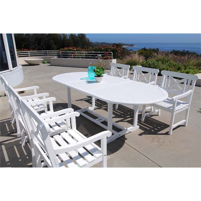 Extendable Patio Dining Set In Latest Vifah Bradley 7 Piece Extendable Oval Patio Dining Set In White (View 15 of 15)