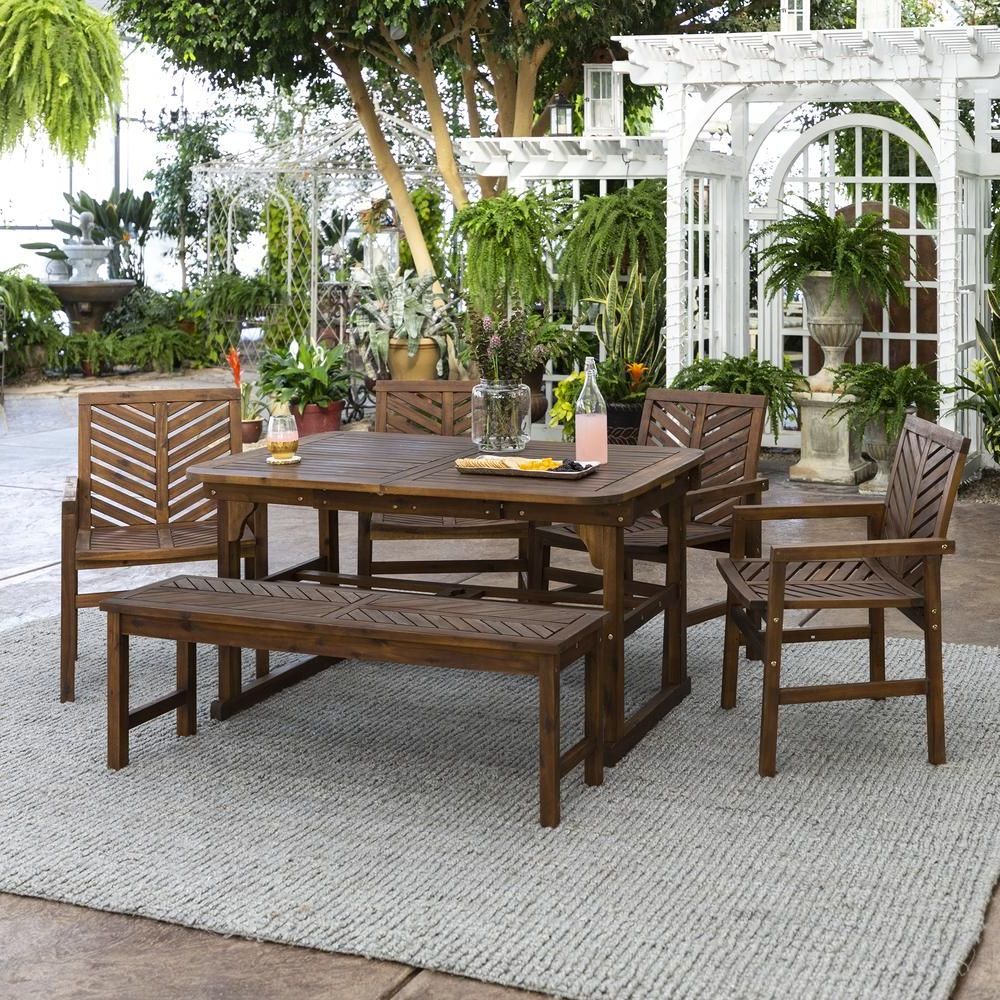 Extendable Patio Dining Set Intended For Current 6 Piece Extendable Outdoor Patio Dining Set In Dark Brown – Walker (View 6 of 15)