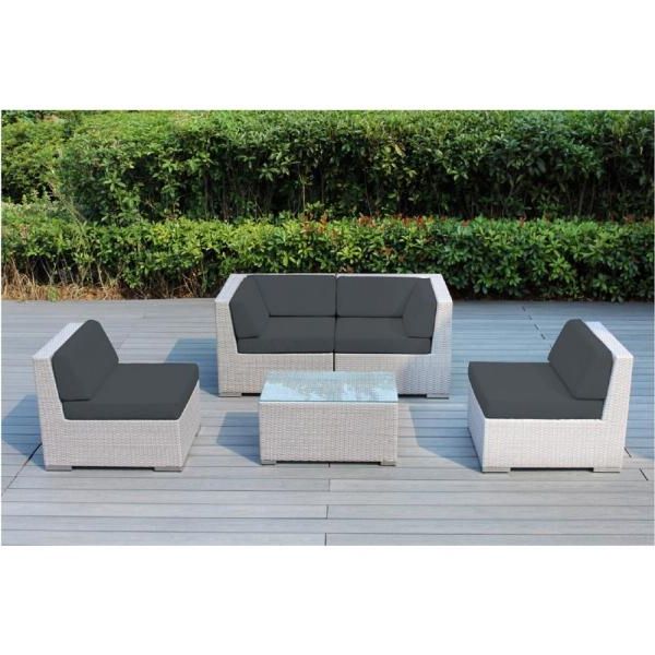 Fabric 5 Piece 4 Seat Outdoor Patio Sets Within Well Known Ohana Depot Ohana Gray 5 Piece Wicker Patio Seating Set With (View 2 of 15)