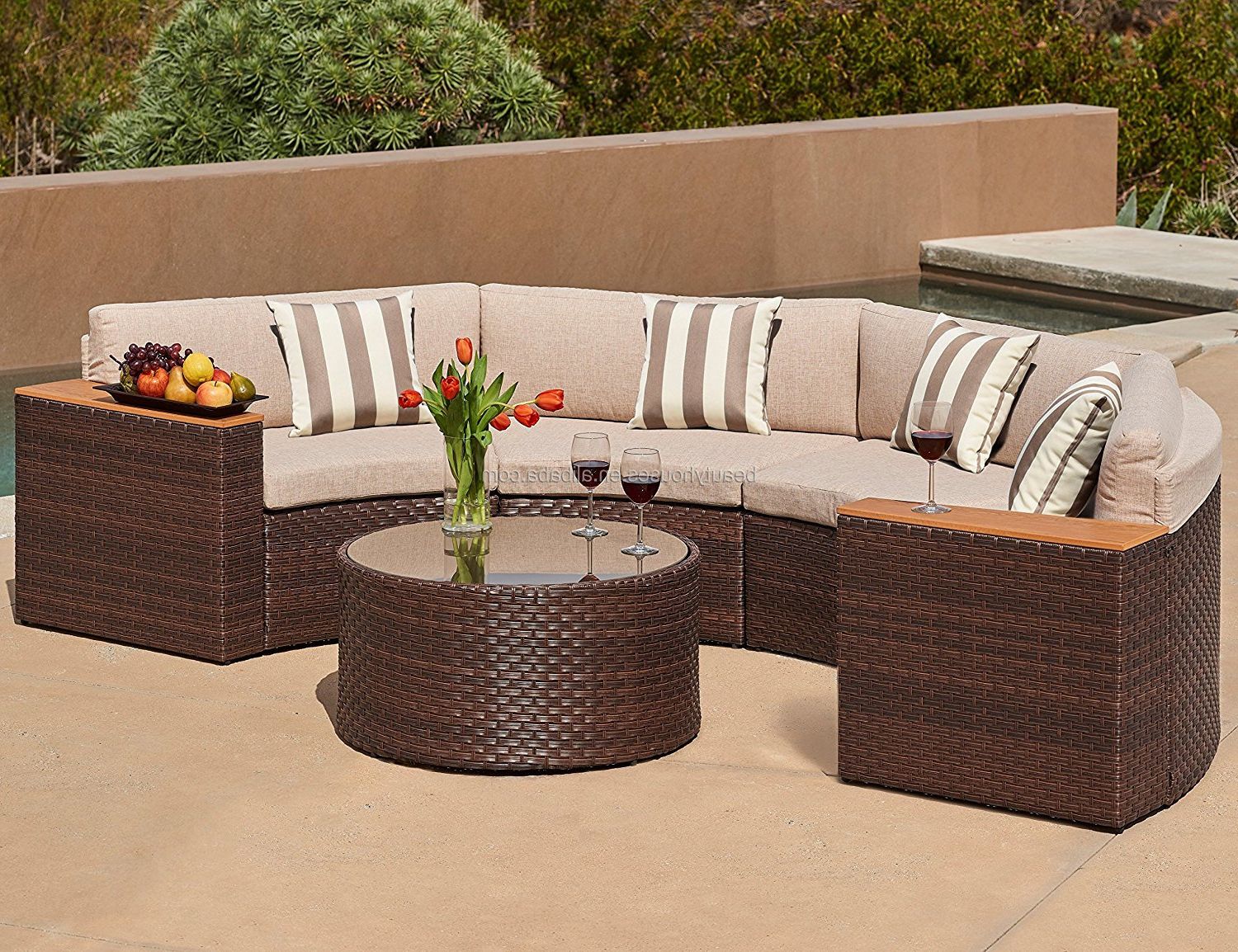 Fabric Outdoor Middle Chair Sets Regarding Widely Used Patio Furniture Half Round Rattan Sectional Sofa Set – Buy Patio (View 9 of 15)