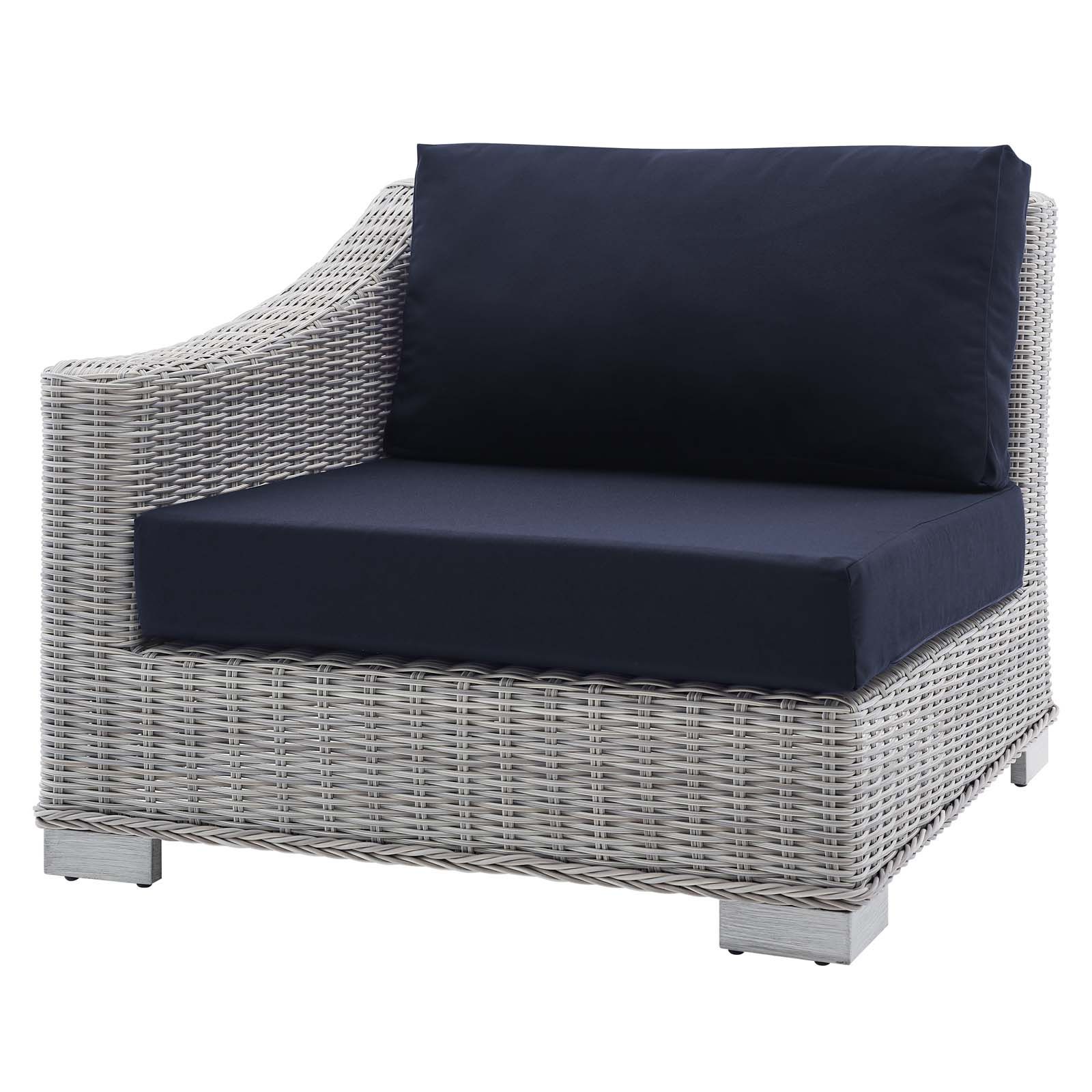 Fabric Outdoor Wicker Armchairs For Well Liked Conway Outdoor Patio Wicker Rattan Right Arm Chair Light Gray Navy (View 8 of 15)