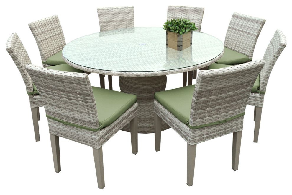 Fairmont 60 Inch Outdoor Patio Dining Table With 8 Armless Chairs Inside Widely Used Armless Round Dining Sets (View 6 of 15)