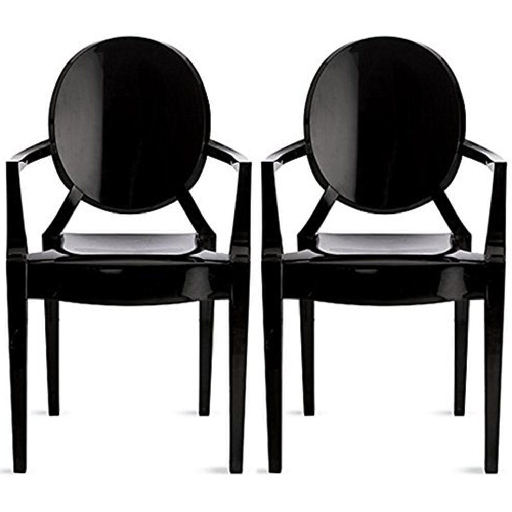Famous 2xhome Set Of 2 Black Modern Glam Ghost Chairs Chair With Arms Molded For Black Outdoor Modern Chairs Sets (View 15 of 15)