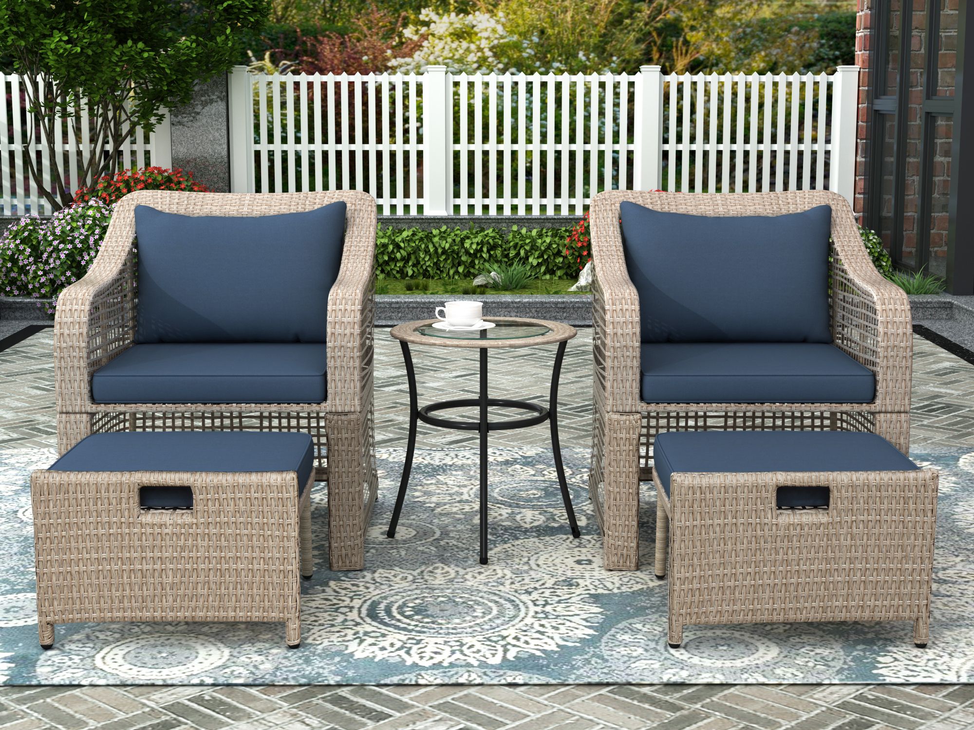 Famous 5 Piece Outdoor Patio Chairs Set, Btmway Rattan Wicker Patio Pertaining To Patio Conversation Sets And Cushions (View 4 of 15)