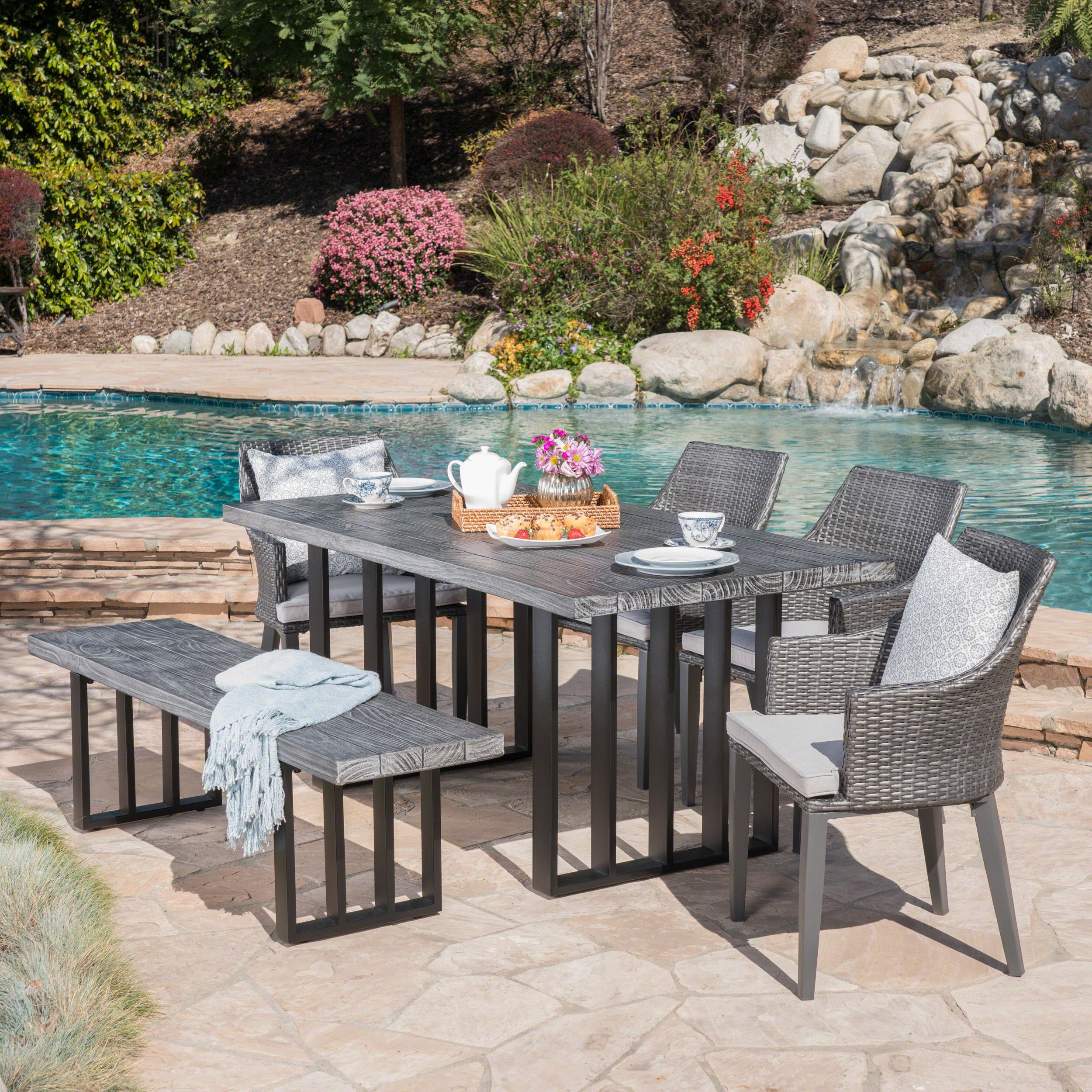 Famous Beatrice Outdoor 6 Piece Wicker Dining Set With Weight Concrete Dining Inside Patio Dining Sets With Cushions (View 6 of 15)