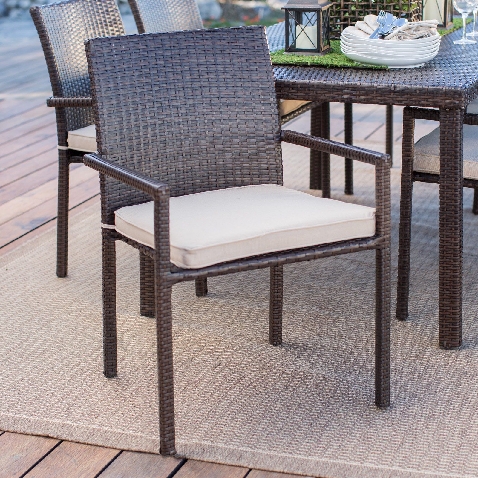 Famous Coral Coast South Isle All Weather Wicker Dark Brown Patio Dining Arm With Natural All Weather Outdoor Seating Patio Sets (View 7 of 15)
