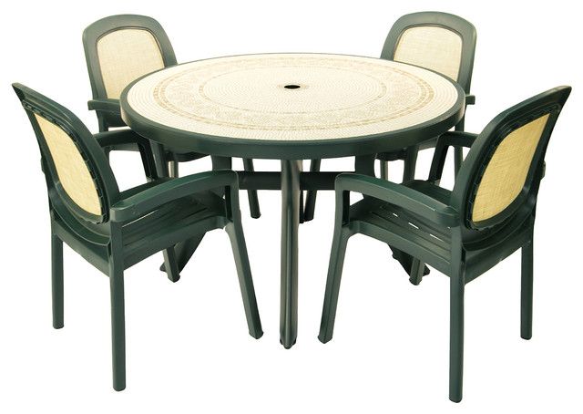 Famous Green 5 Piece Outdoor Dining Sets Throughout Large Ravenna Green Toscana Table With Beta Chairs, 5 Piece Set (View 13 of 15)